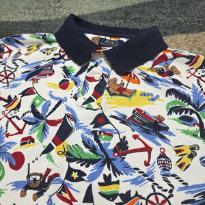 Polo Ralph Lauren Bear Nautical All-Over Beach Print Polo Shirt Men’s XL